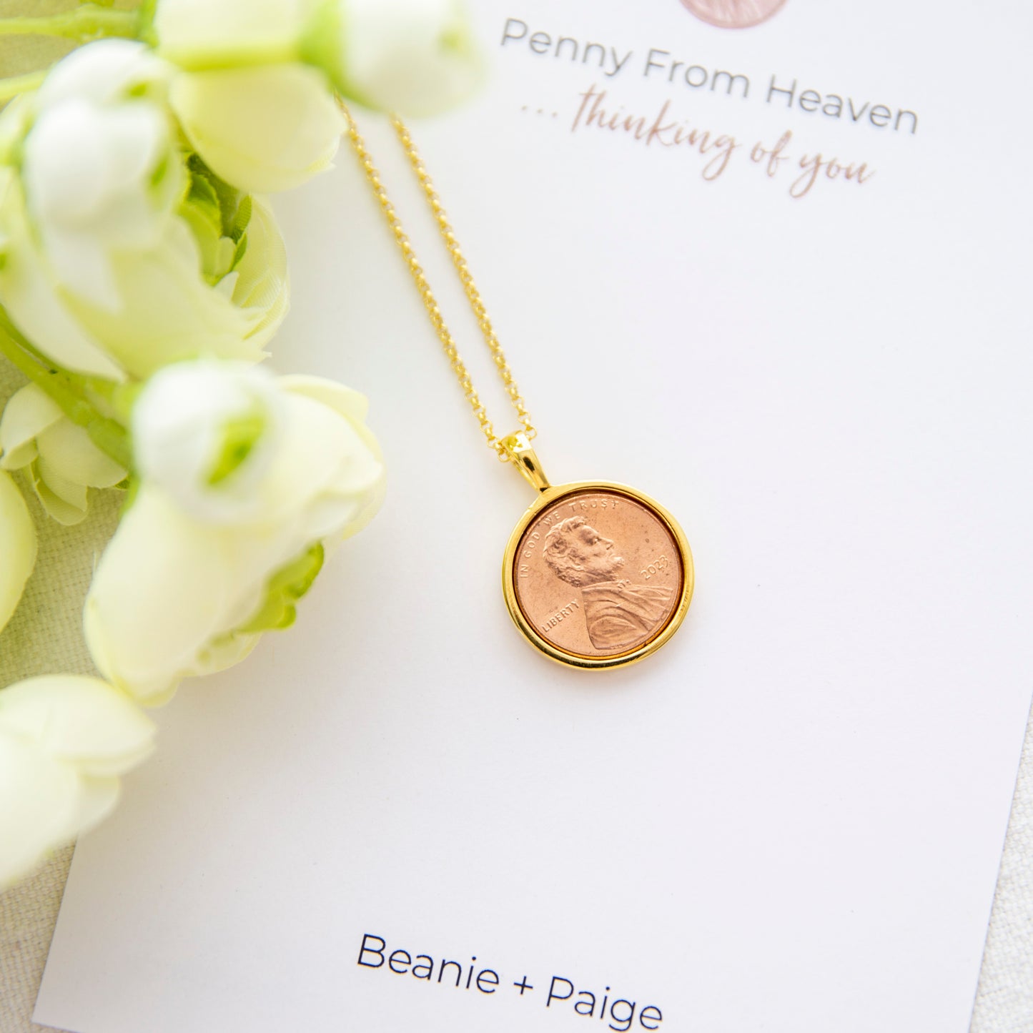 Front of Gold Penny from Heaven Necklace