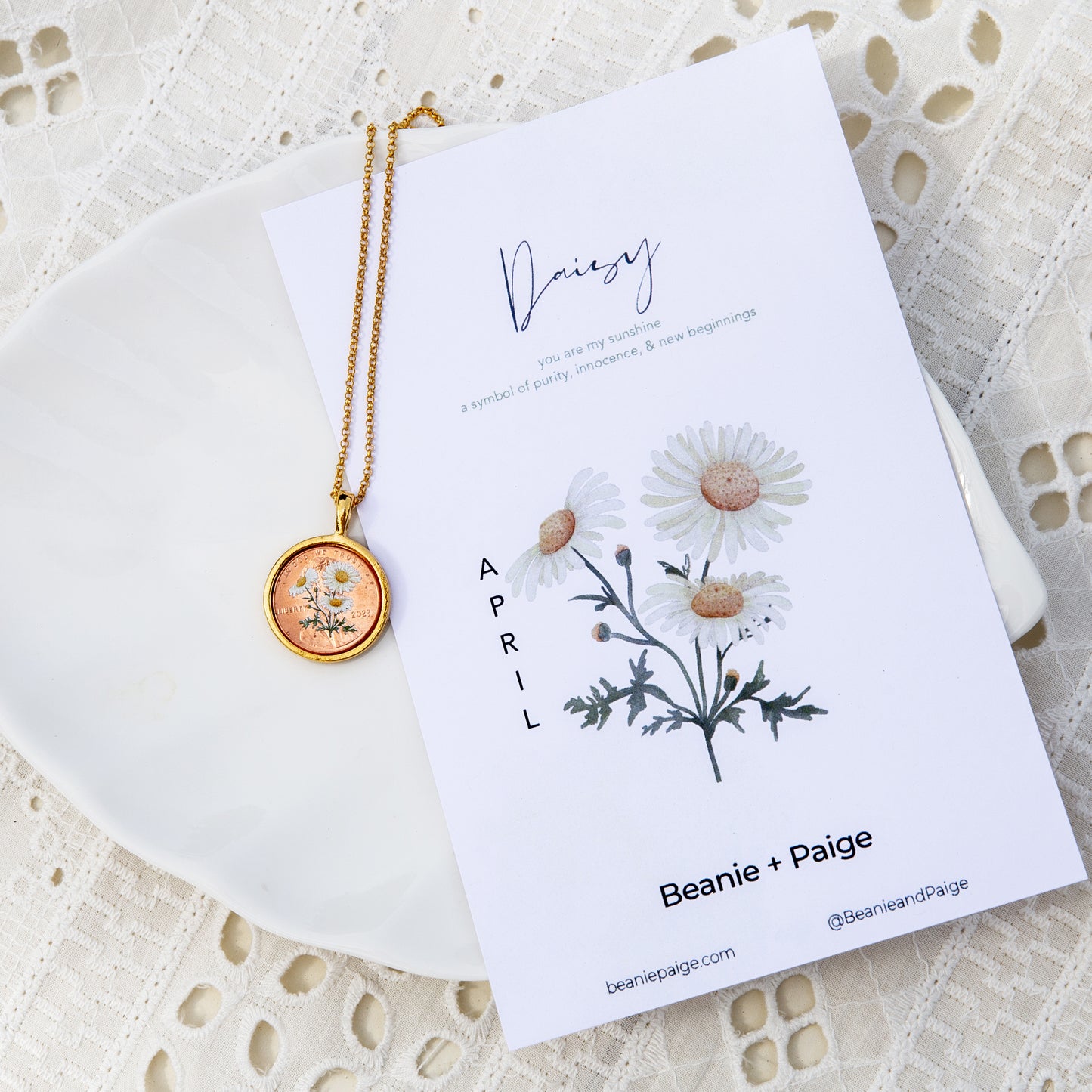 April Daisy Flower Locket with Photo