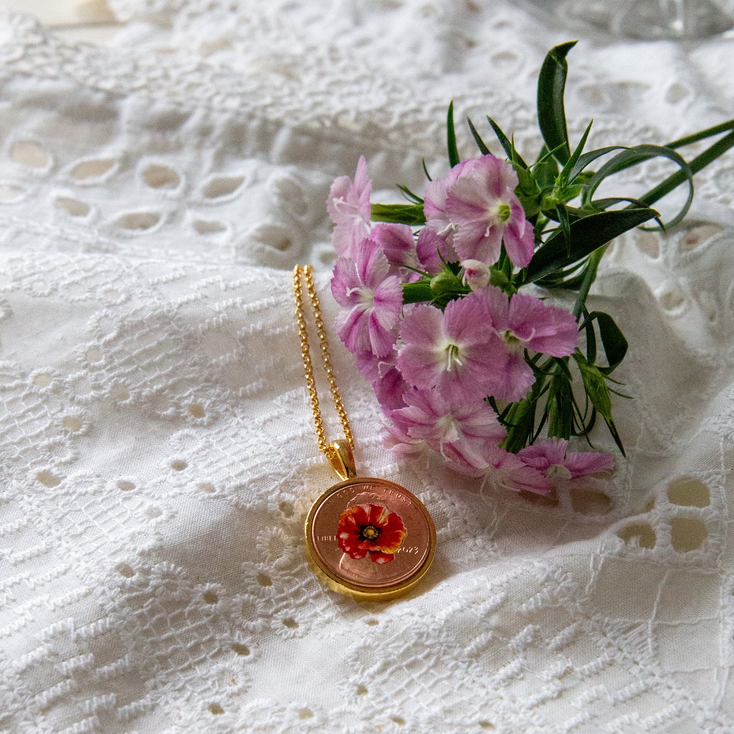 August Poppy Flower Locket with Photo