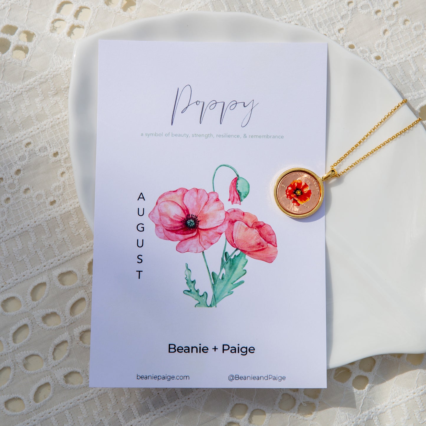 August Poppy Flower Locket with Photo