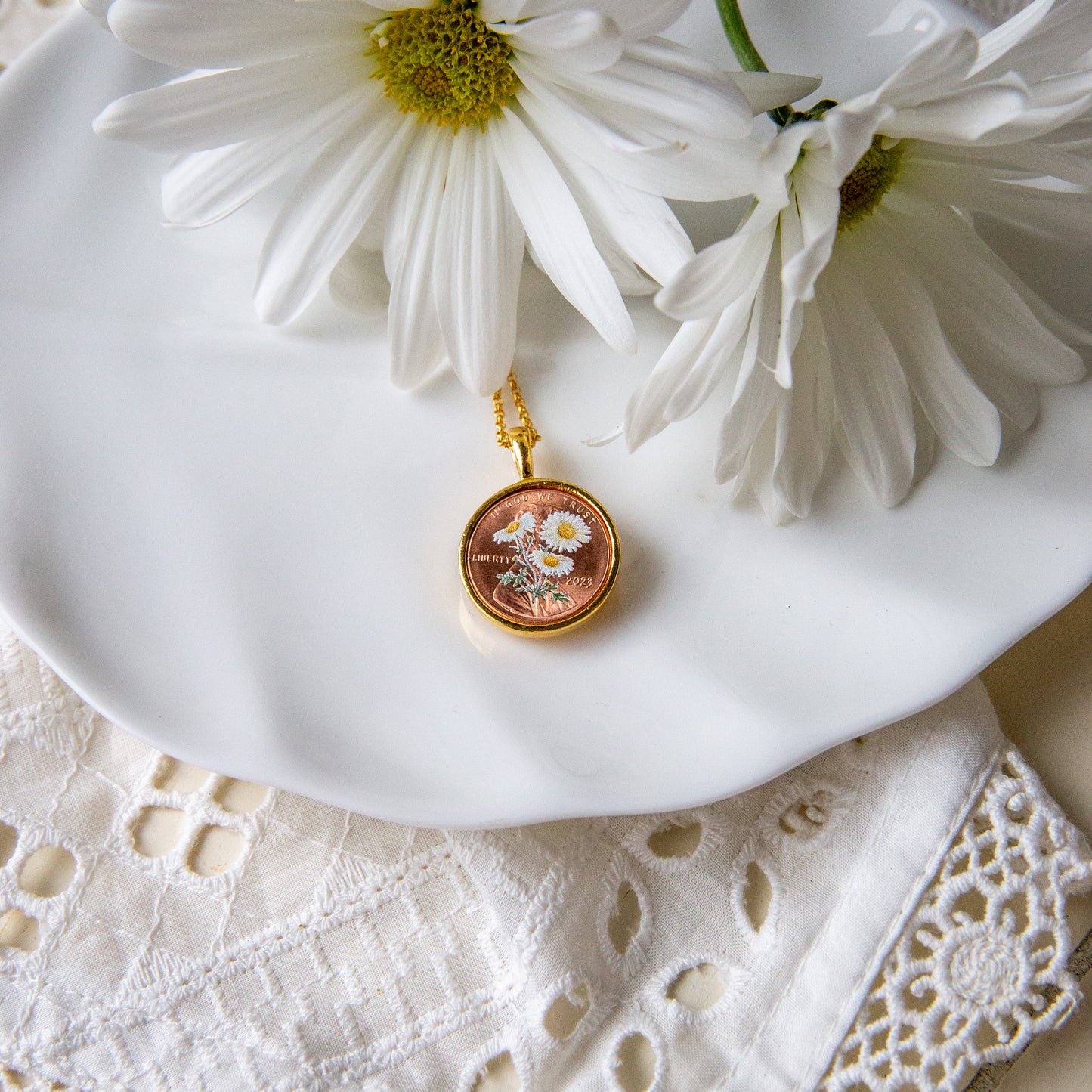 April Daisy Flower Locket with Photo