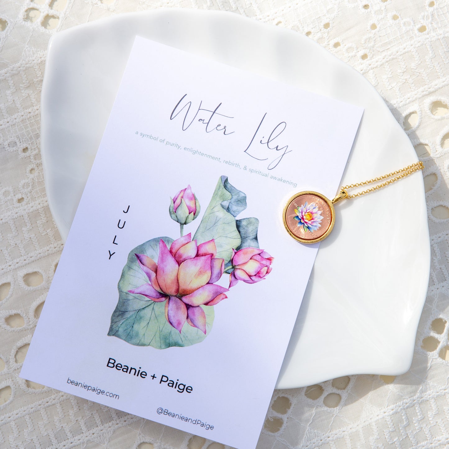 July Water Lily Flower Locket with Photo