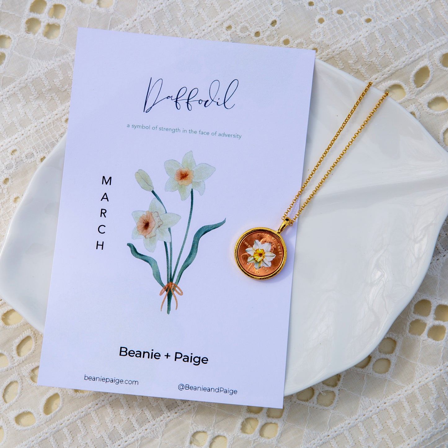 March Daffodil Flower Locket with Photo