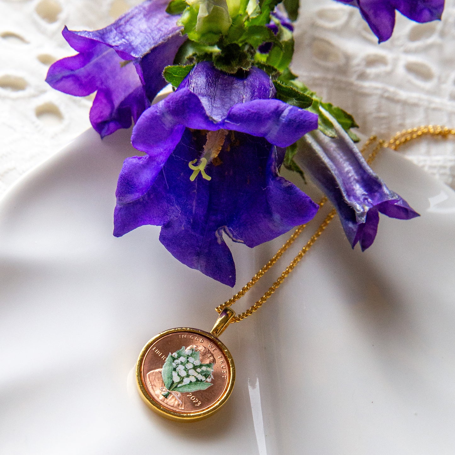 May Lily of the Valley Flower Locket with Photo