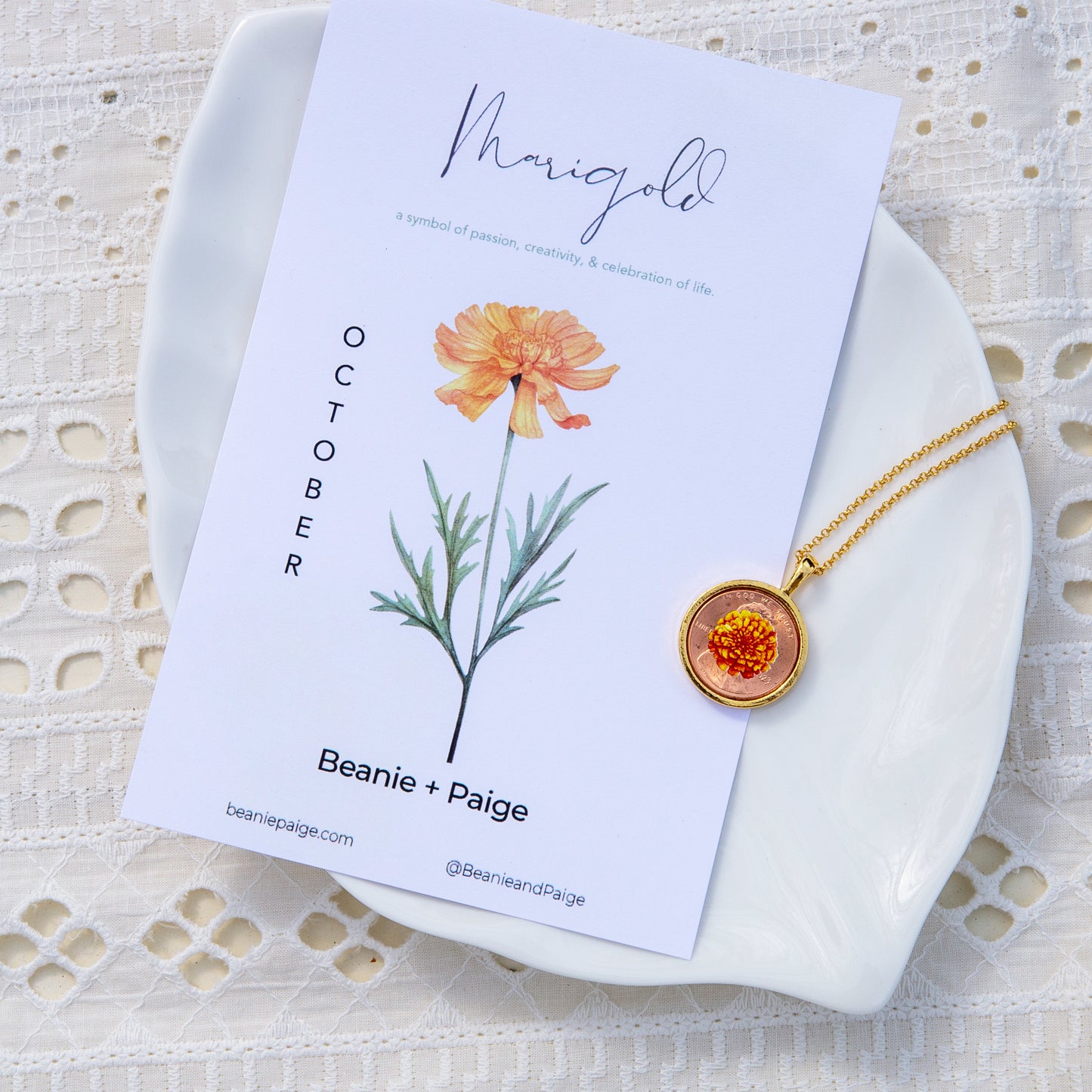 October Marigold Flower Locket with Photo