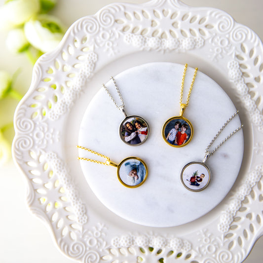 Four samples of Custom one side Photo Necklaces