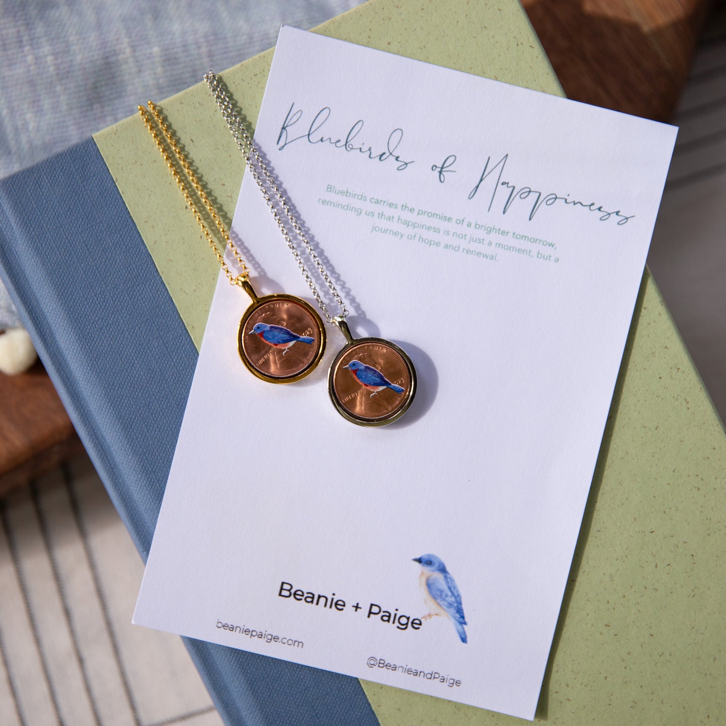 Personalized Blue Bird Photo Locket Necklace