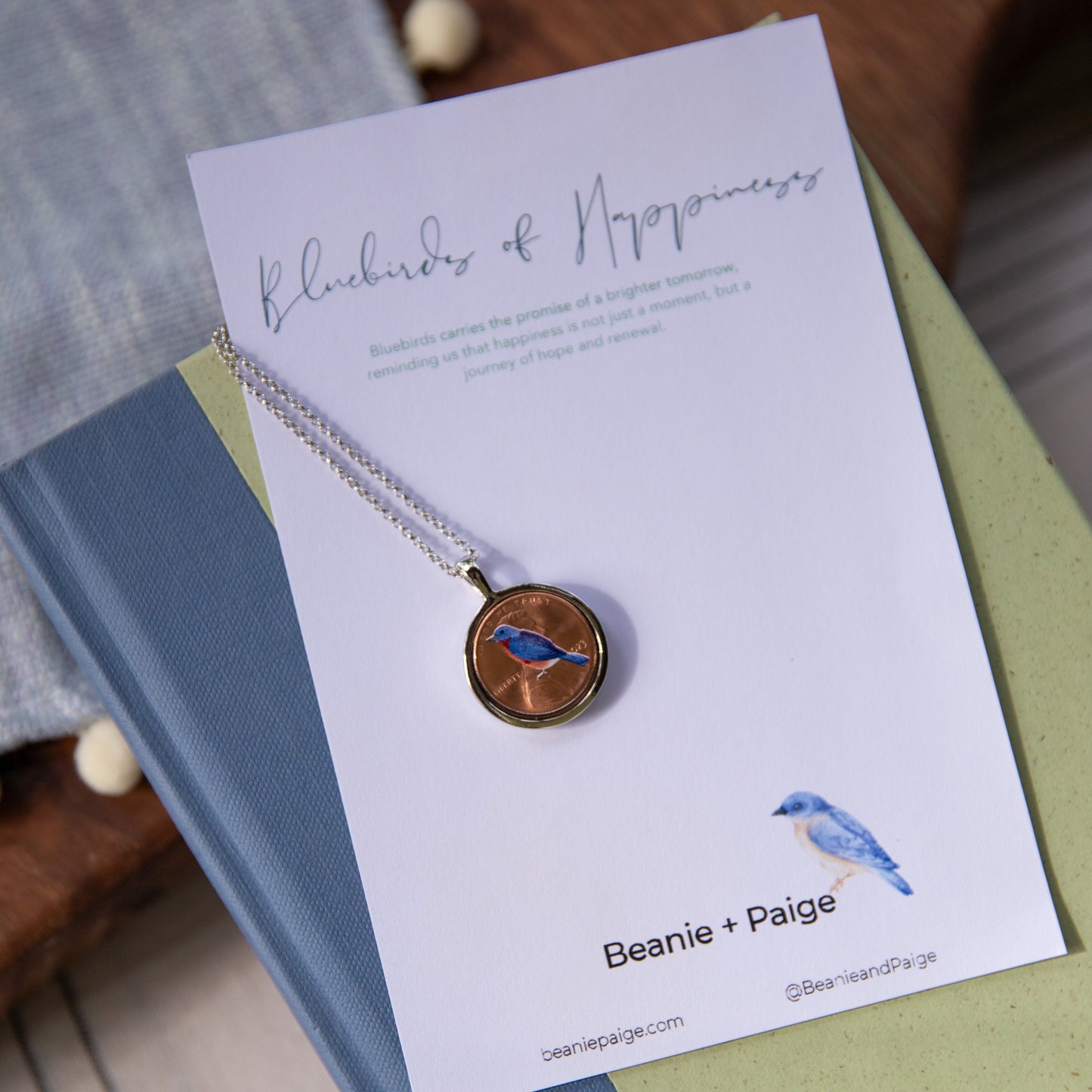 Personalized Blue Bird Photo Locket Necklace