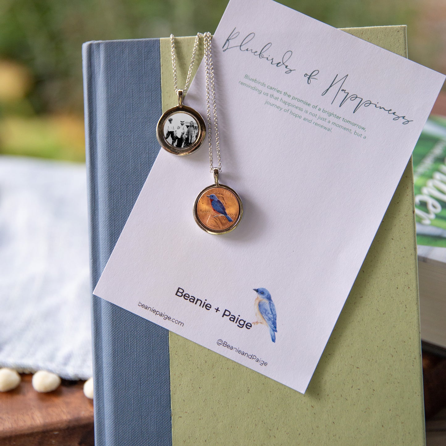 Personalized Blue Bird Photo Locket Necklace