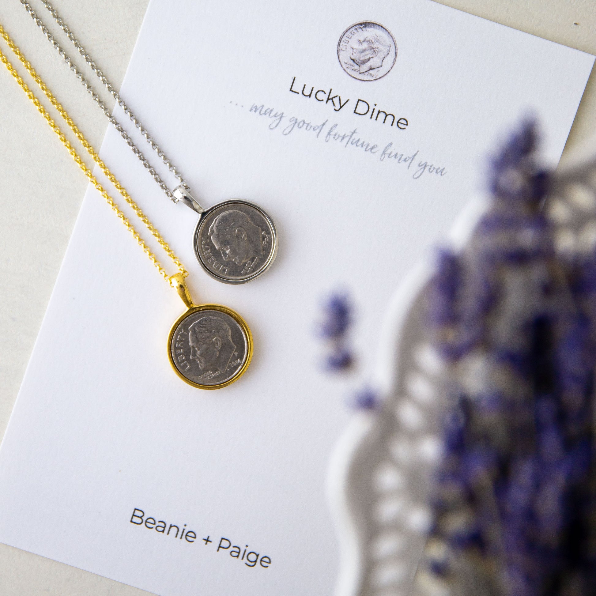 Lucky Dime Personalized Necklace on Card