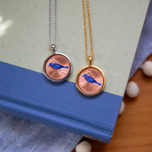 Personalized Blue Bird Photo Locket Necklace