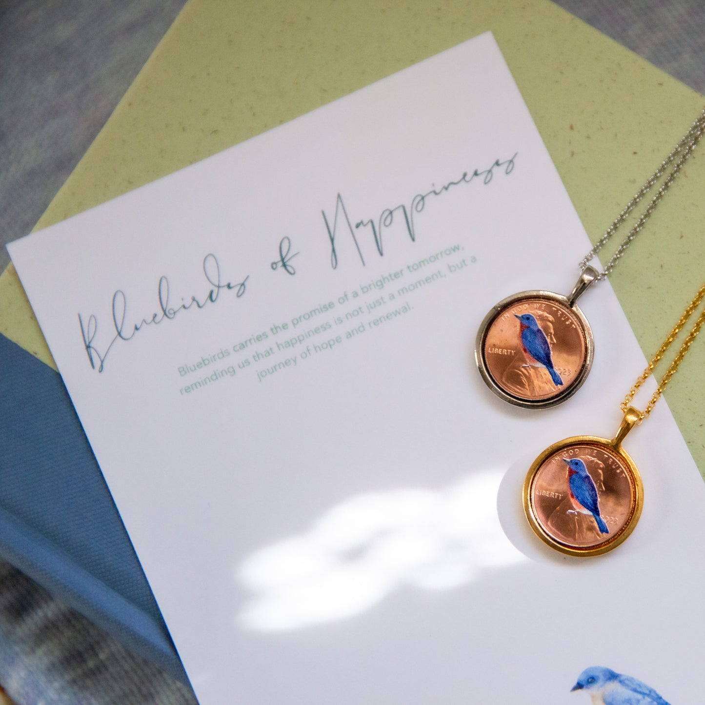 Personalized Blue Bird Photo Locket Necklace