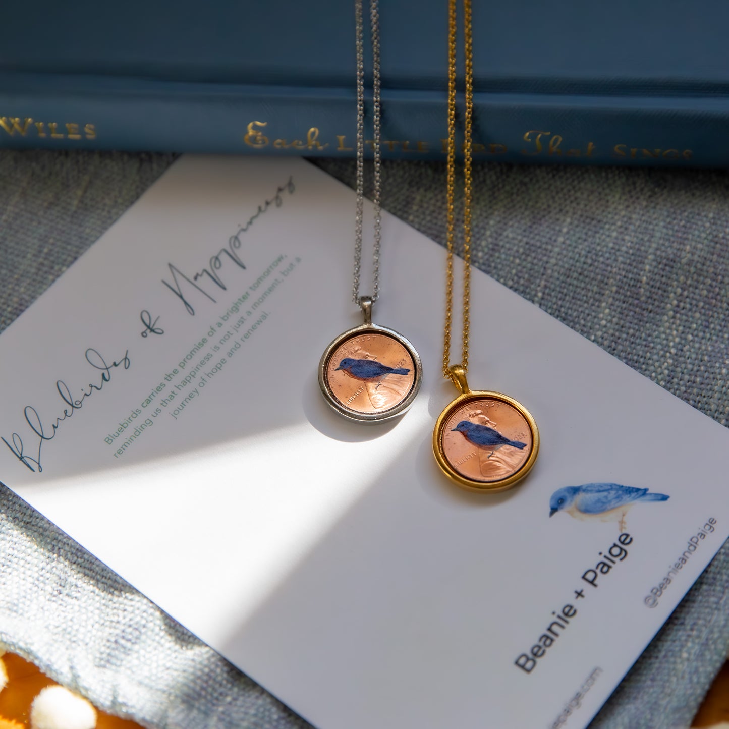 Personalized Blue Bird Photo Locket Necklace