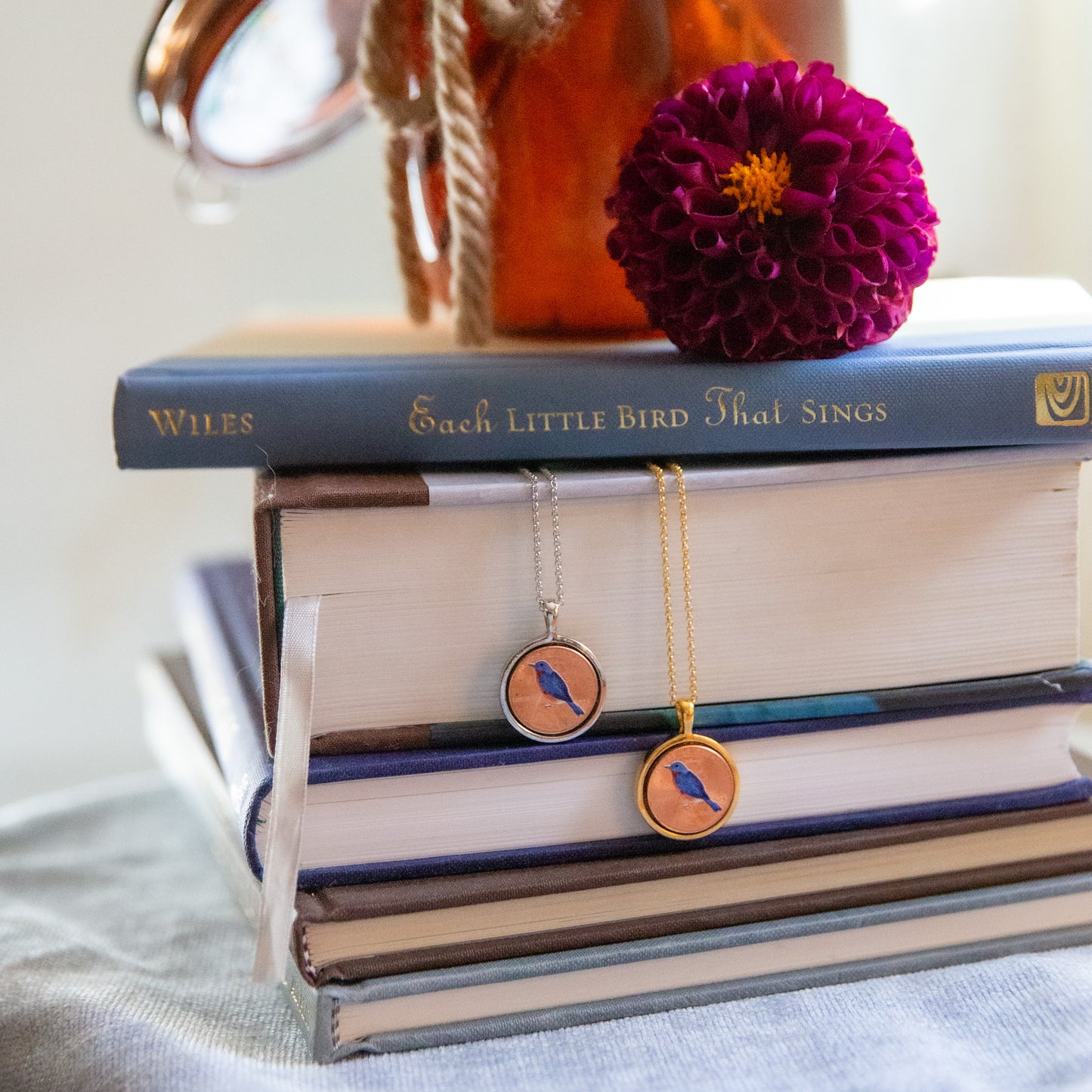 Personalized Blue Bird Photo Locket Necklace