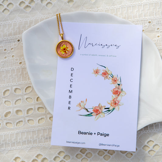 December Narcissus Flower Locket with Photo