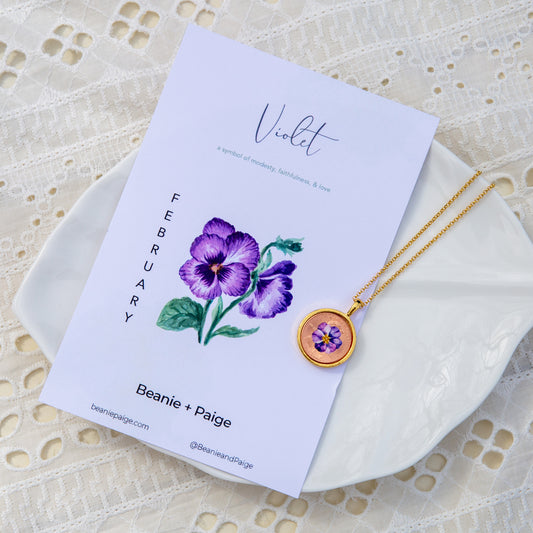 February Violet Flower Locket with Photo