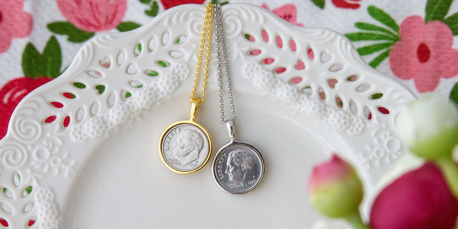 front of Divine Dime Personalized Neckaces