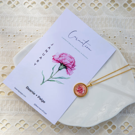 January Carnation Flower Locket with Photo